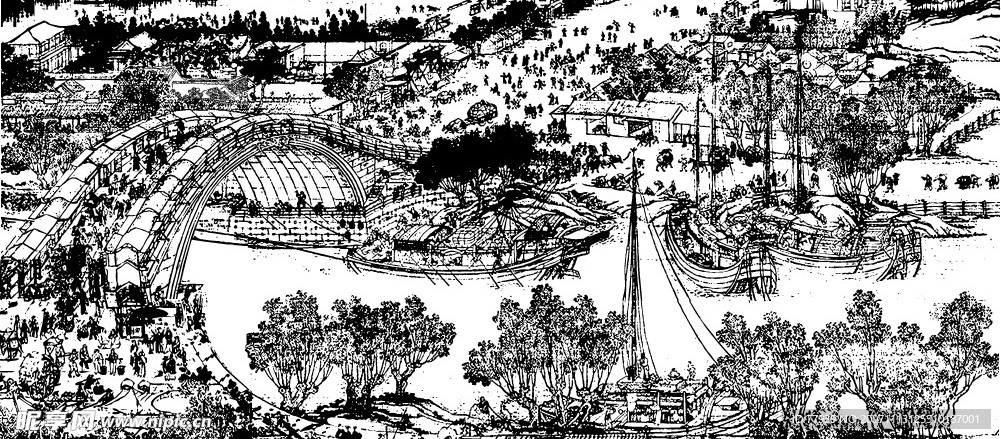 清明上河圖白描(局部)精細(xì)版