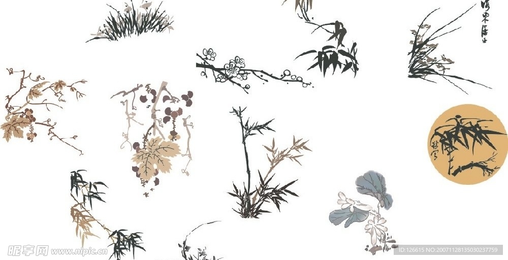 水墨中國花草CDR格式