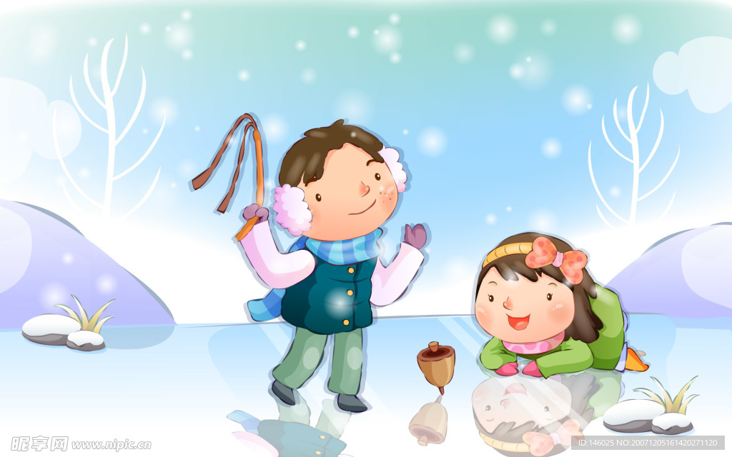 圣誕冬日童年插畫