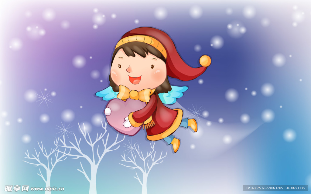 圣誕冬日童年插畫