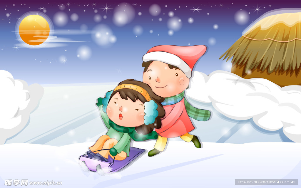 圣誕冬日童年插畫