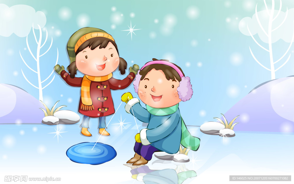 圣誕冬日童年插畫