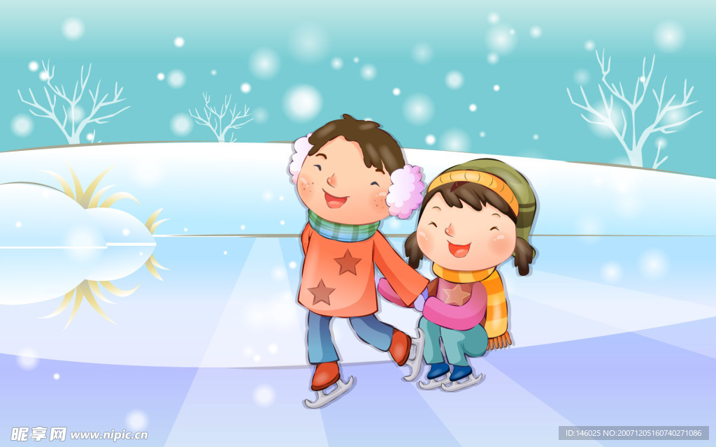 圣誕冬日童年插畫