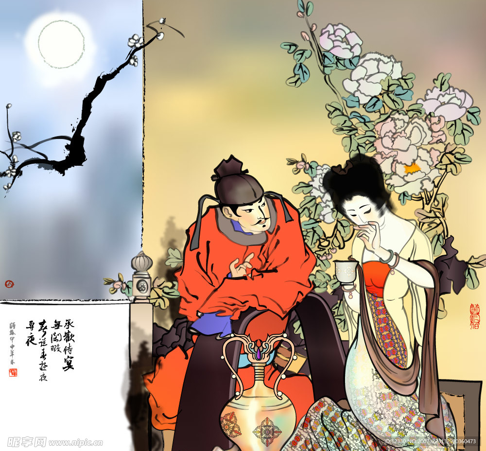 古人物畫-月下暢談