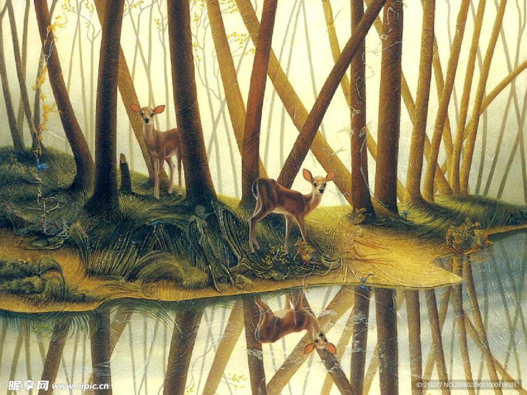 精美奇妙的动物画：丛林小鹿