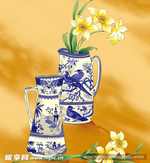 青花瓷與鮮花