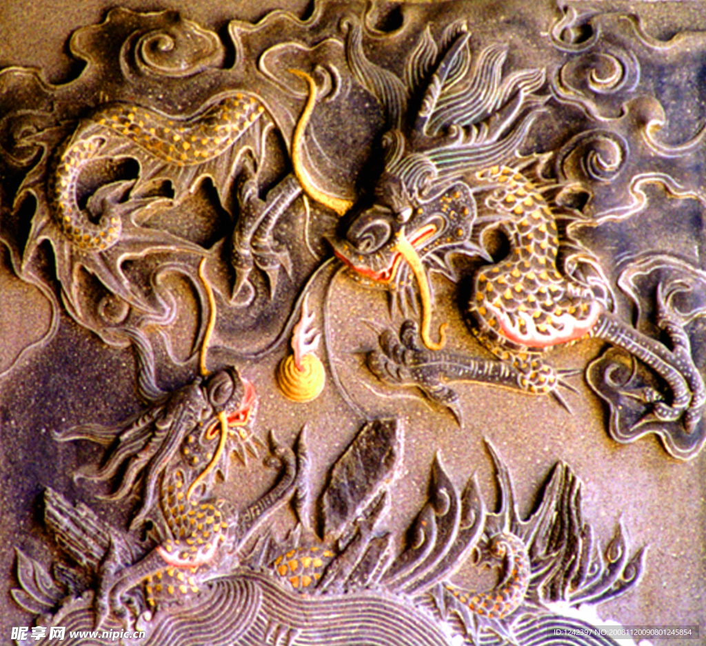 古代木雕雙龍