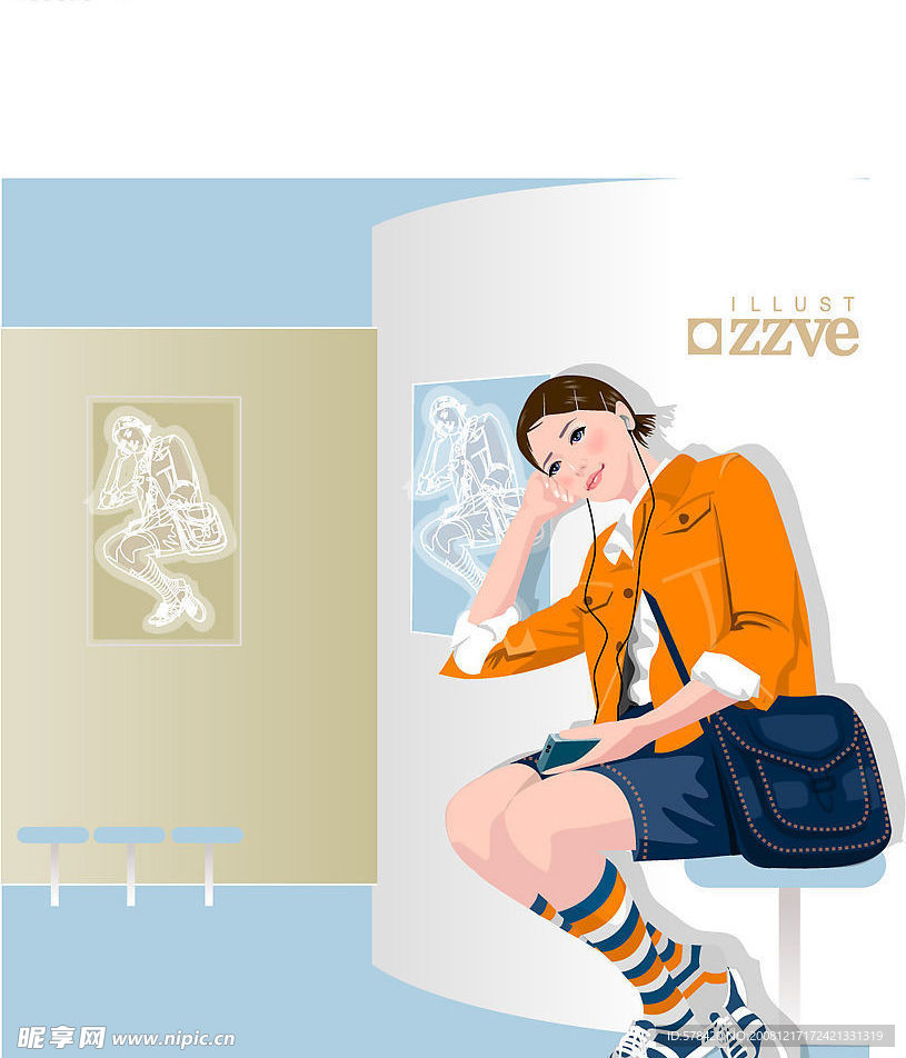 挎包扎小辮的短裙沉思美女