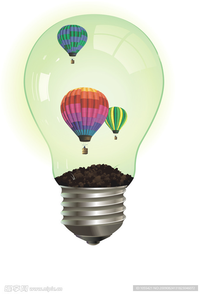 灯泡与热气球环保主题PSD分层素材