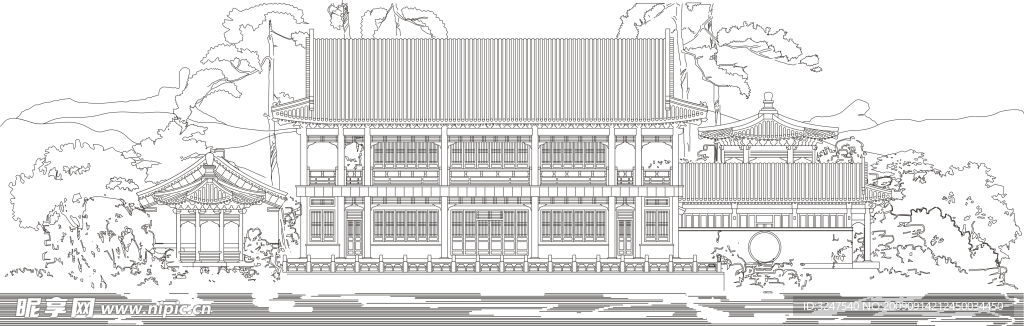 線描古建
