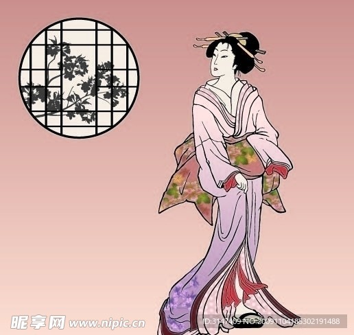 日本和服仕女圖
