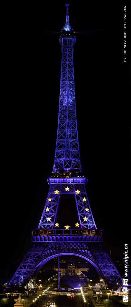 埃菲尔得铁塔 铁塔 蓝光 灯光 五星 巴黎