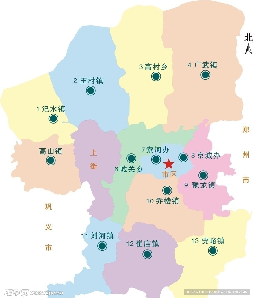 河南省荥阳市区域划分矢量图