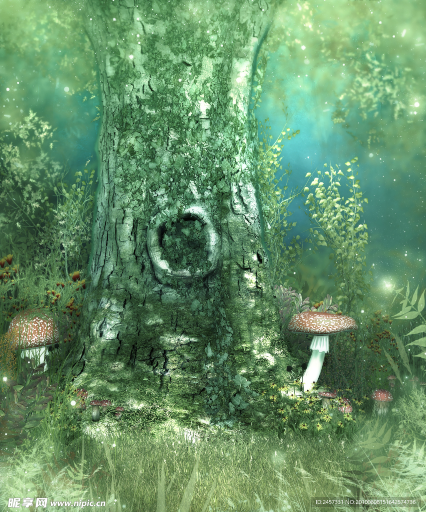 童话风格 蘑菇 古树