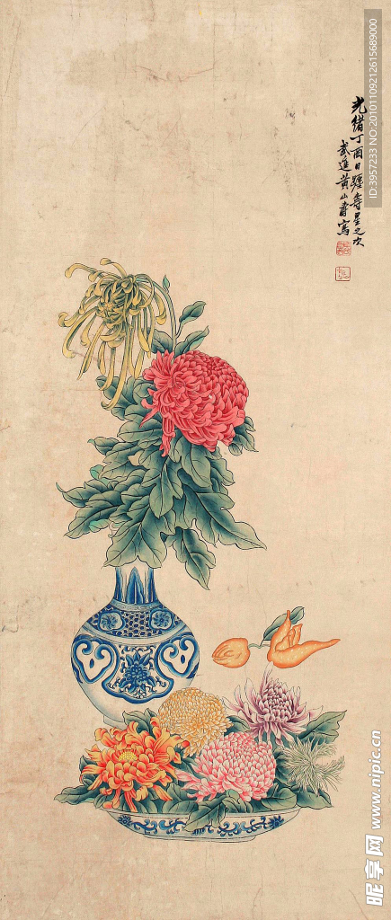 瓷瓶菊花
