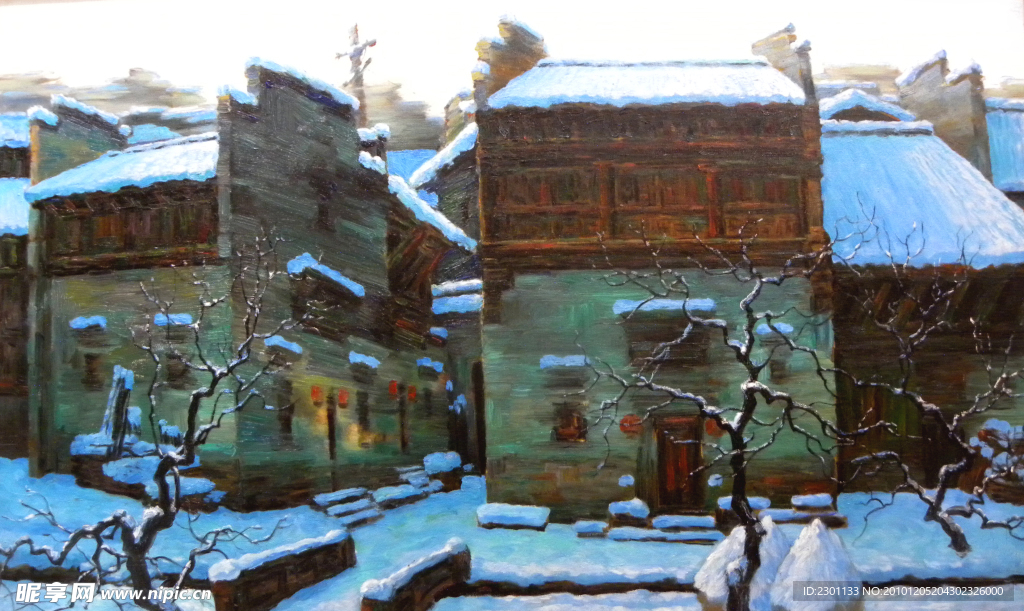 抽象 油画 雪天 风景画