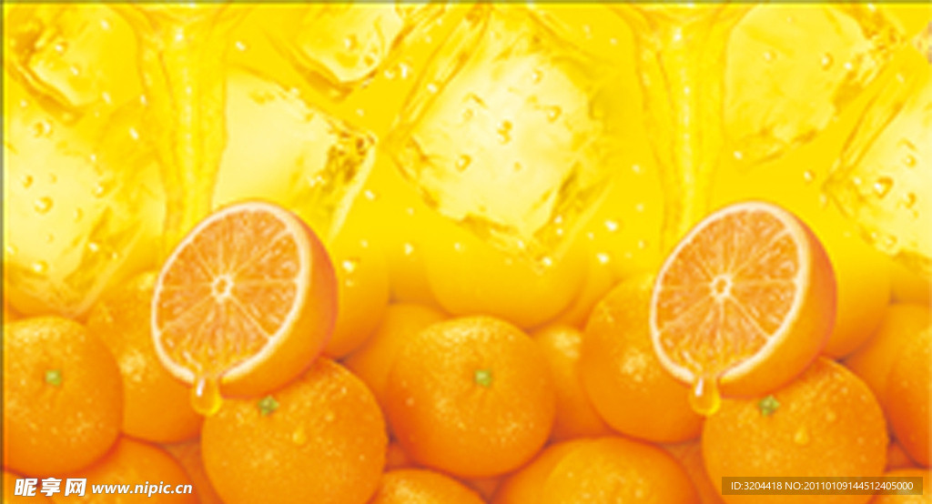 橘子冰块背景素材