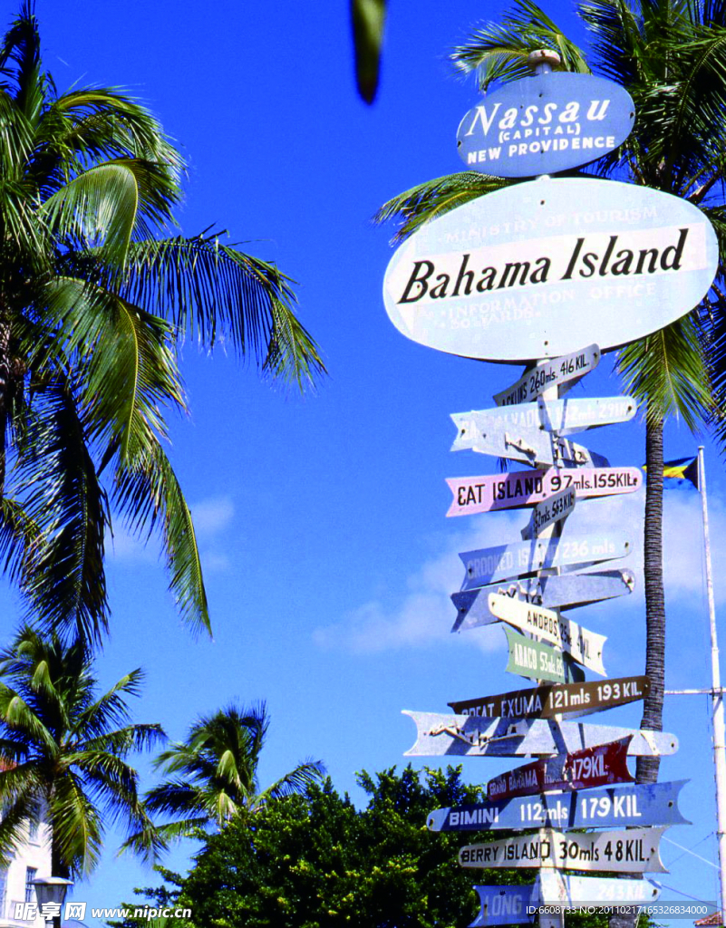 巴哈马旅游胜地指路标