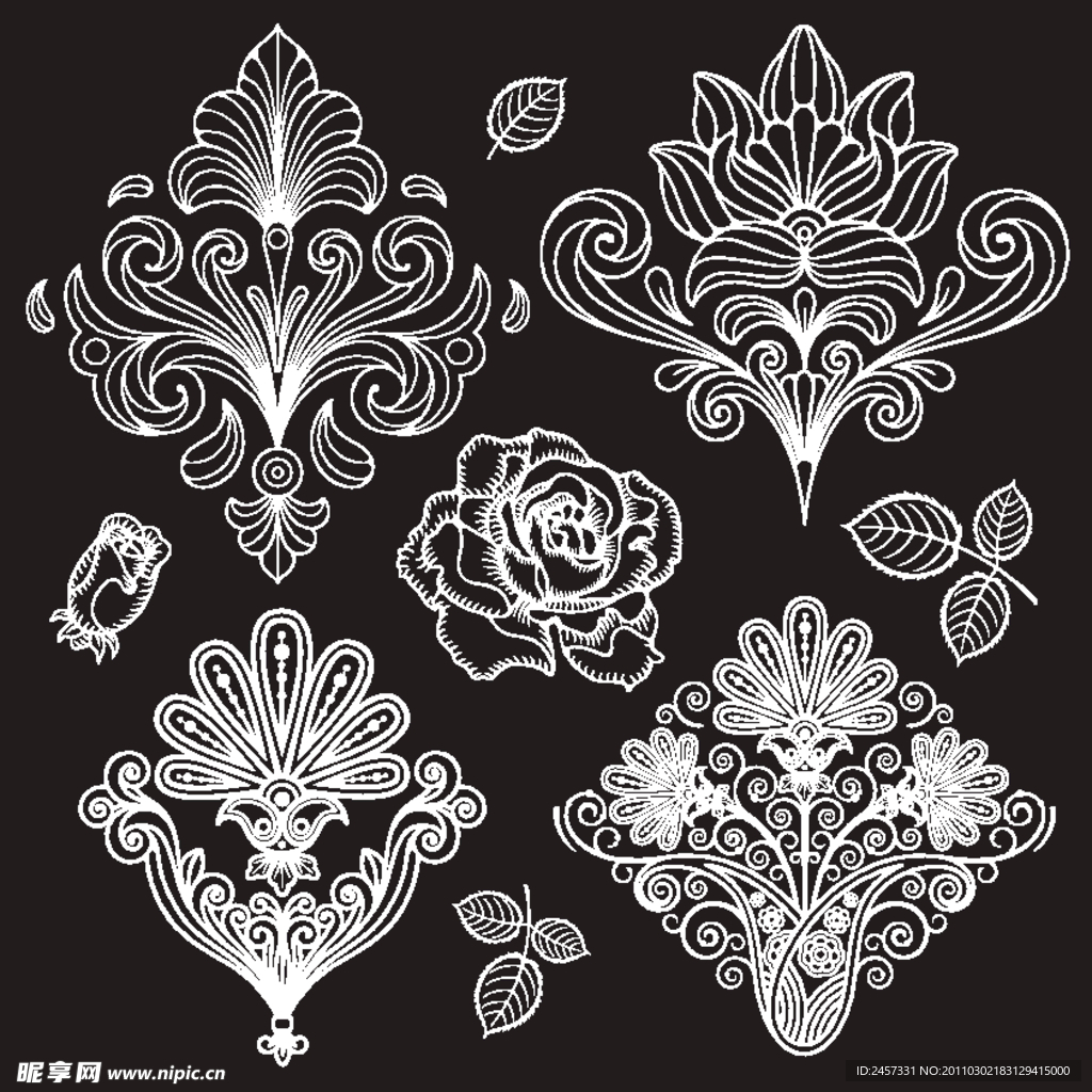 黑白欧式古典花纹花边边框装饰设计素材