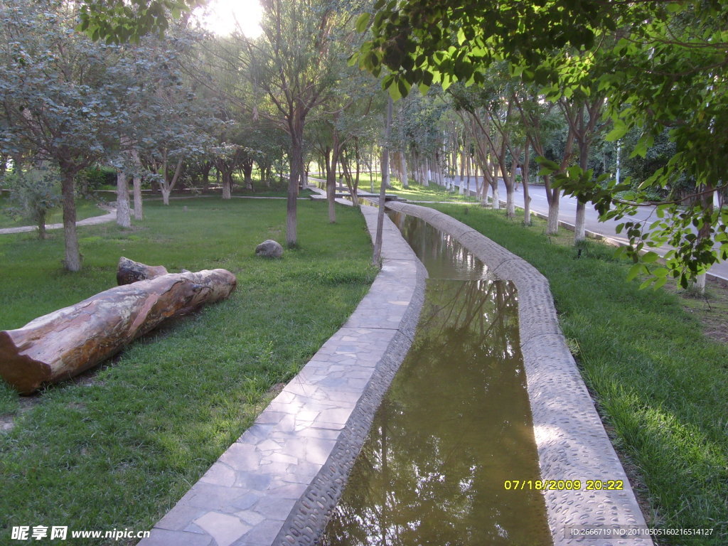 綠地公園草地晴天小渠