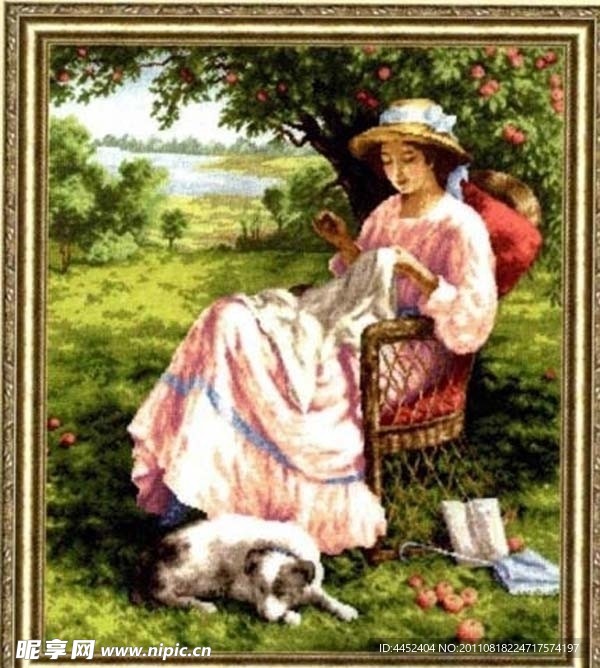 十字绣源文件 苹果树下的女人 图纸图片