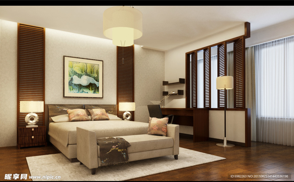 新中式简约卧室3d模型（带贴图）