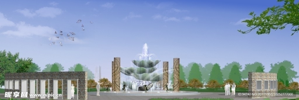 广场水景雕塑效果图