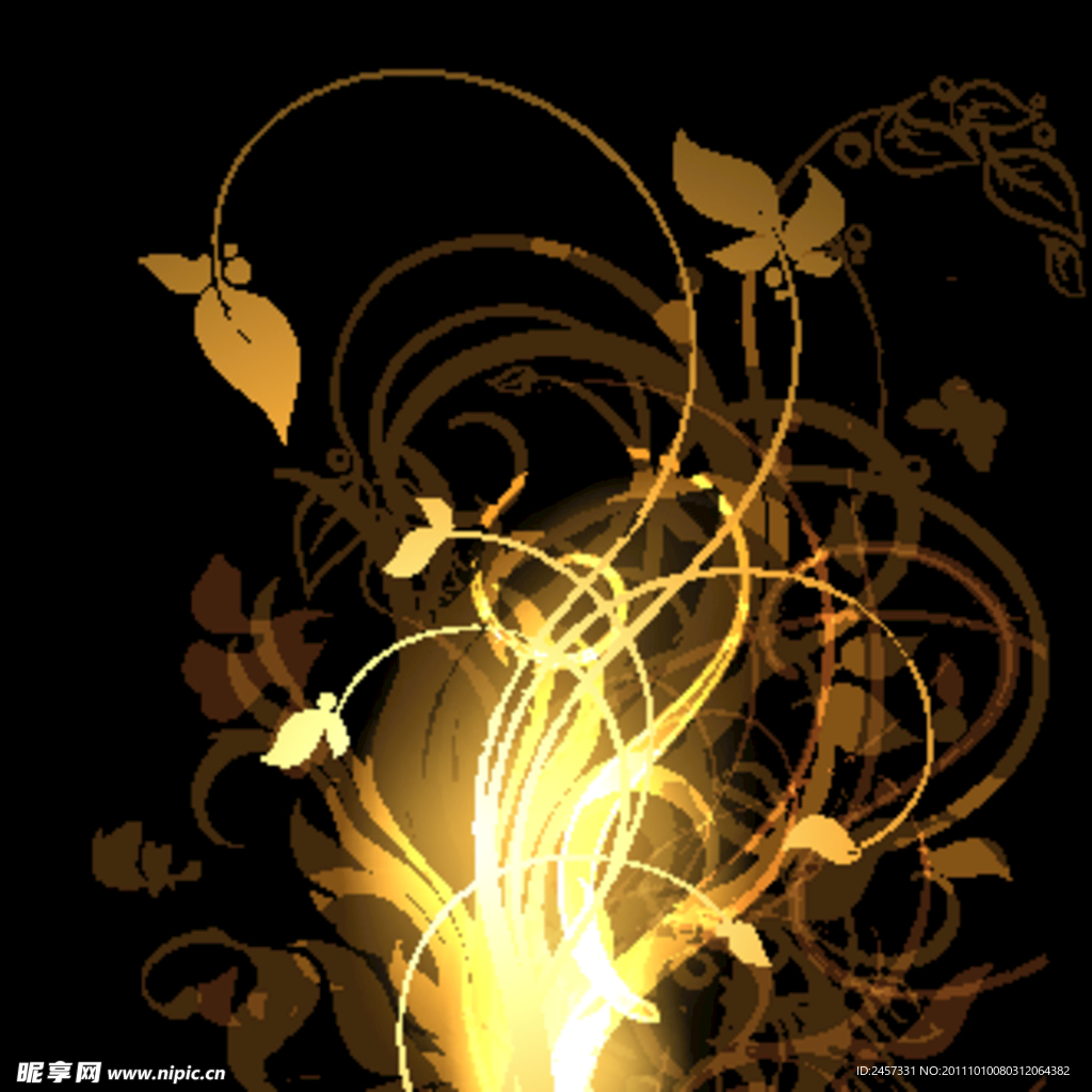 金色線條蝴蝶夢幻花紋
