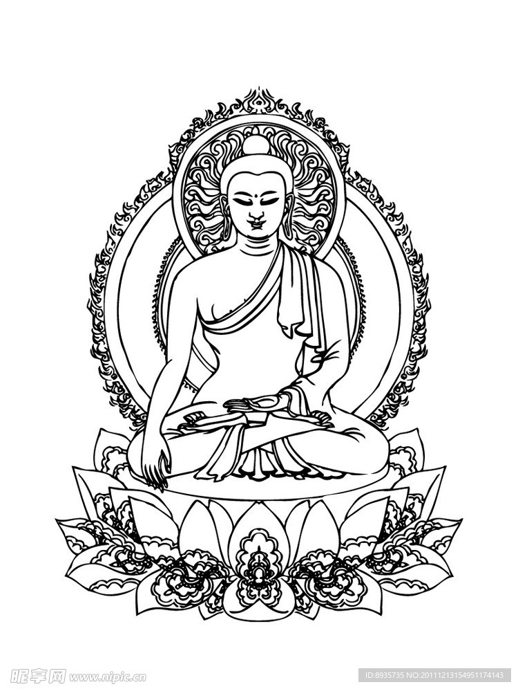 釋迦摩尼線描矢量圖