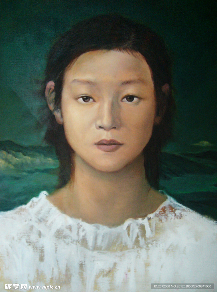 綠風(fēng)景前的少女