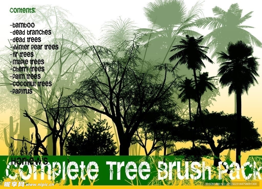 40种完整全套精美森林树木PS笔刷ABR