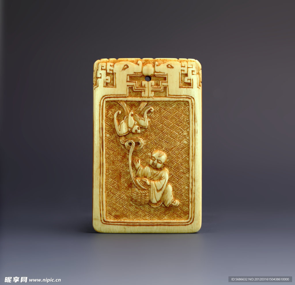 玉器 收福象牙牌