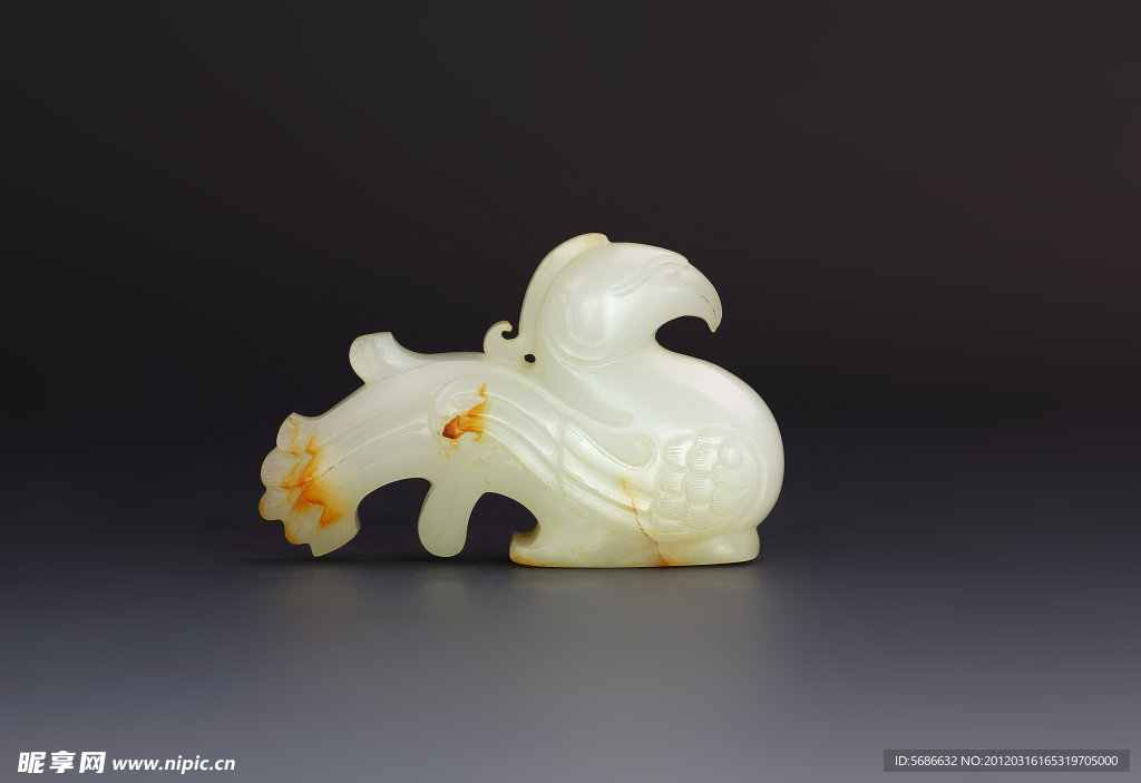 玉器 白玉鳳形手把件