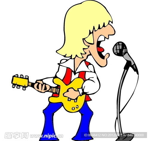 卡通弹吉它手歌唱明星