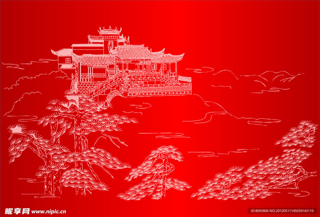 古建筑青松