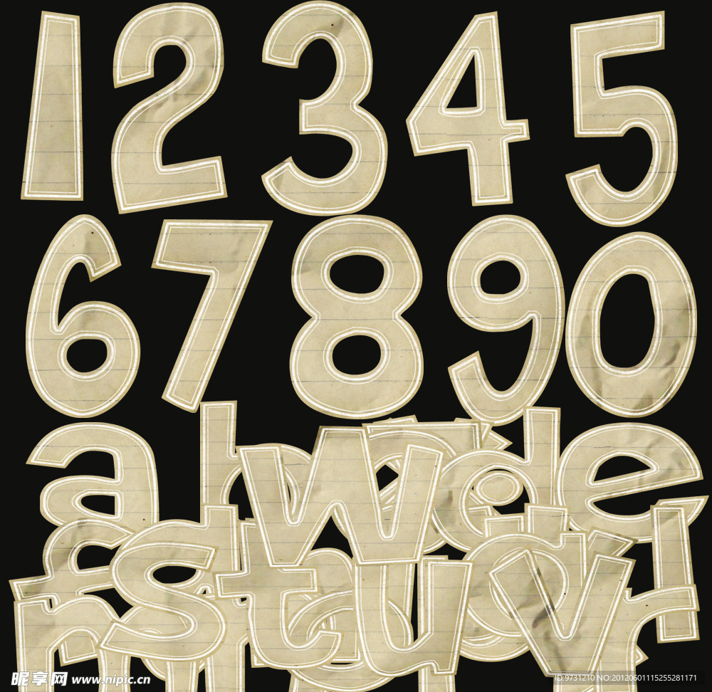 殘破紙張 數字字母
