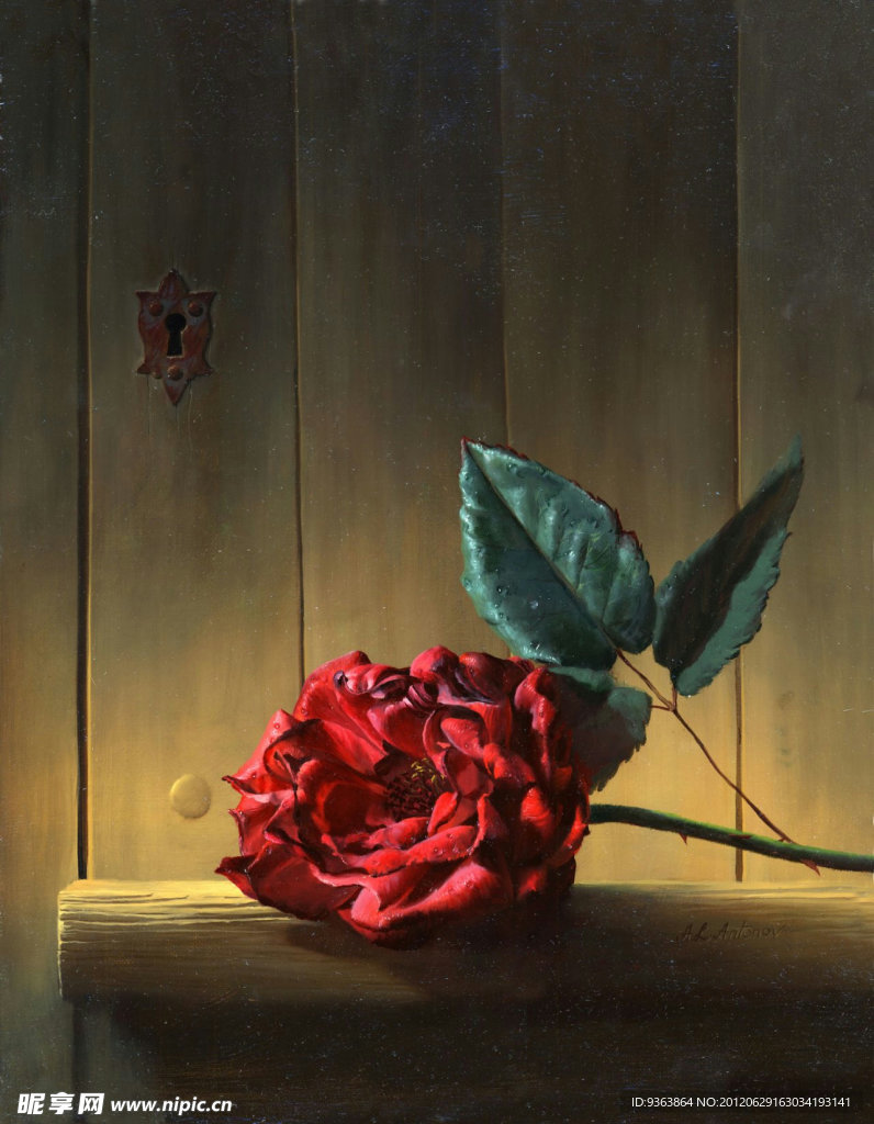 红色玫瑰油画
