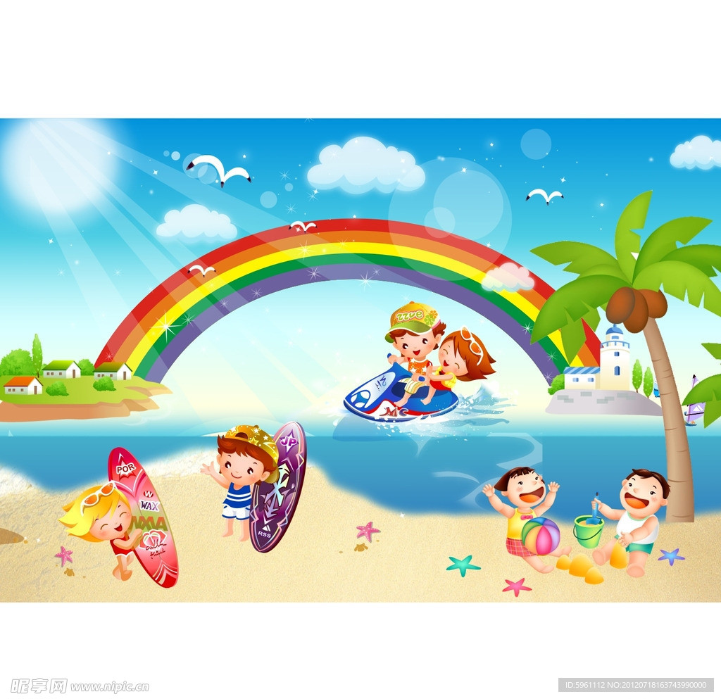 夏季海滩玩耍 儿童失量