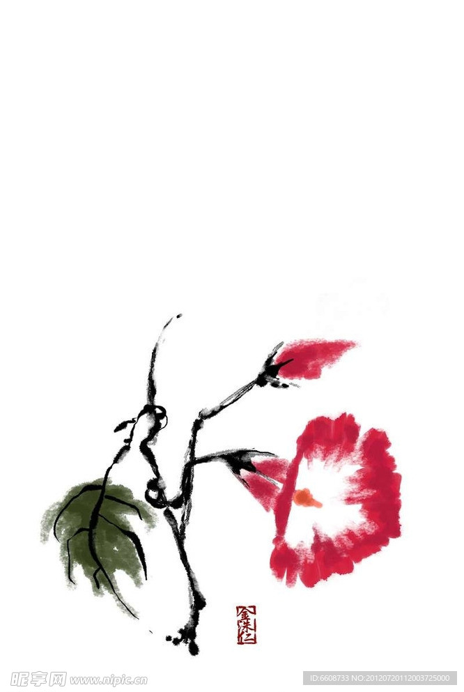 牽牛花水墨畫