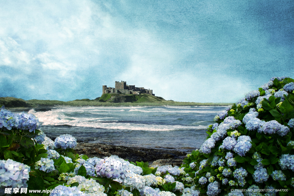 海边城堡和花朵