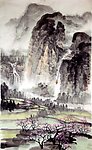 劉東方國畫山水作品《春雨瀟瀟》