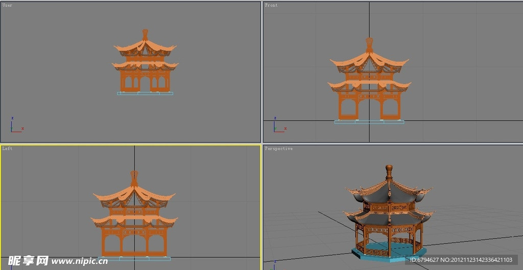 古建模型 八角亭