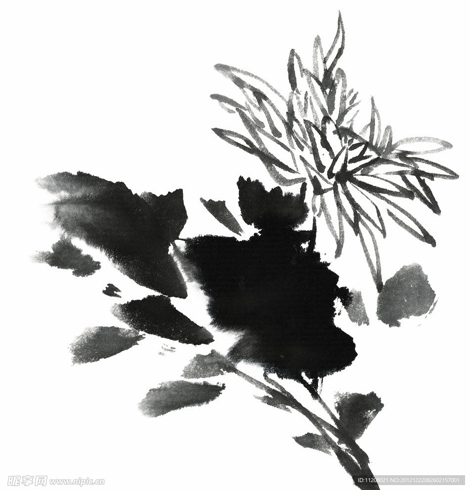 PSD分层素材透明背景中国画水墨植物