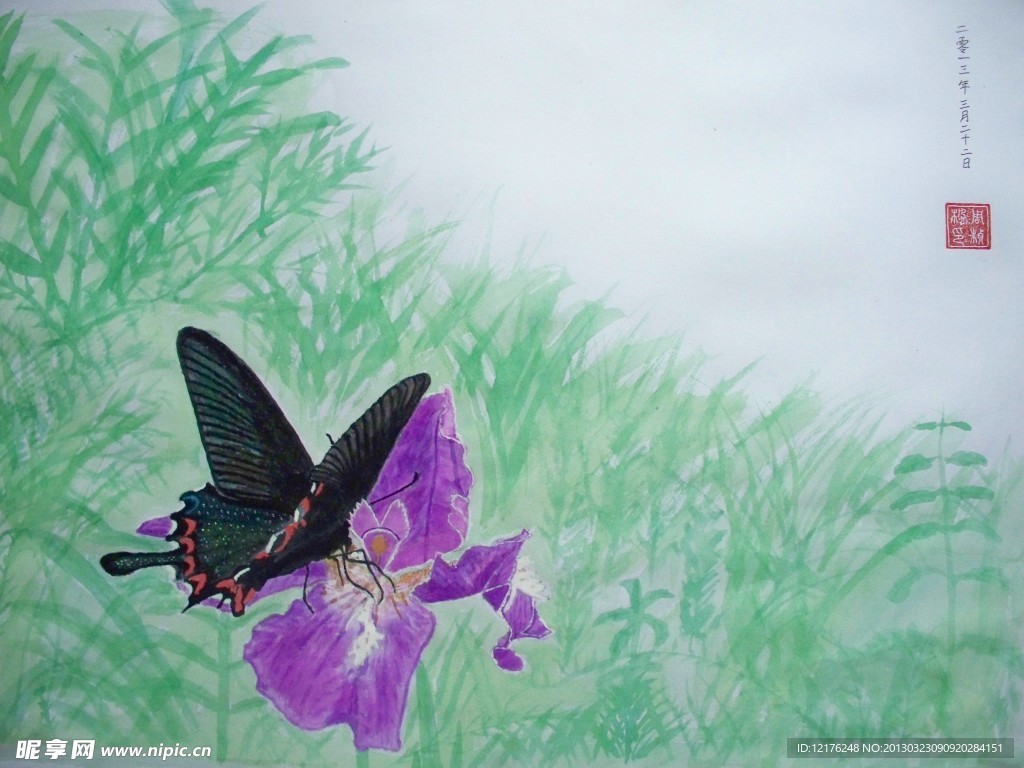 水粉畫 蝶戀花 原作