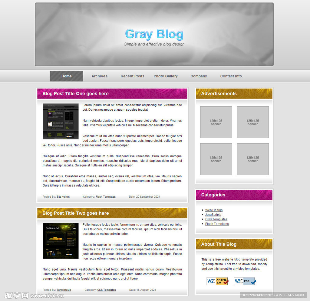 灰色博客网站模版