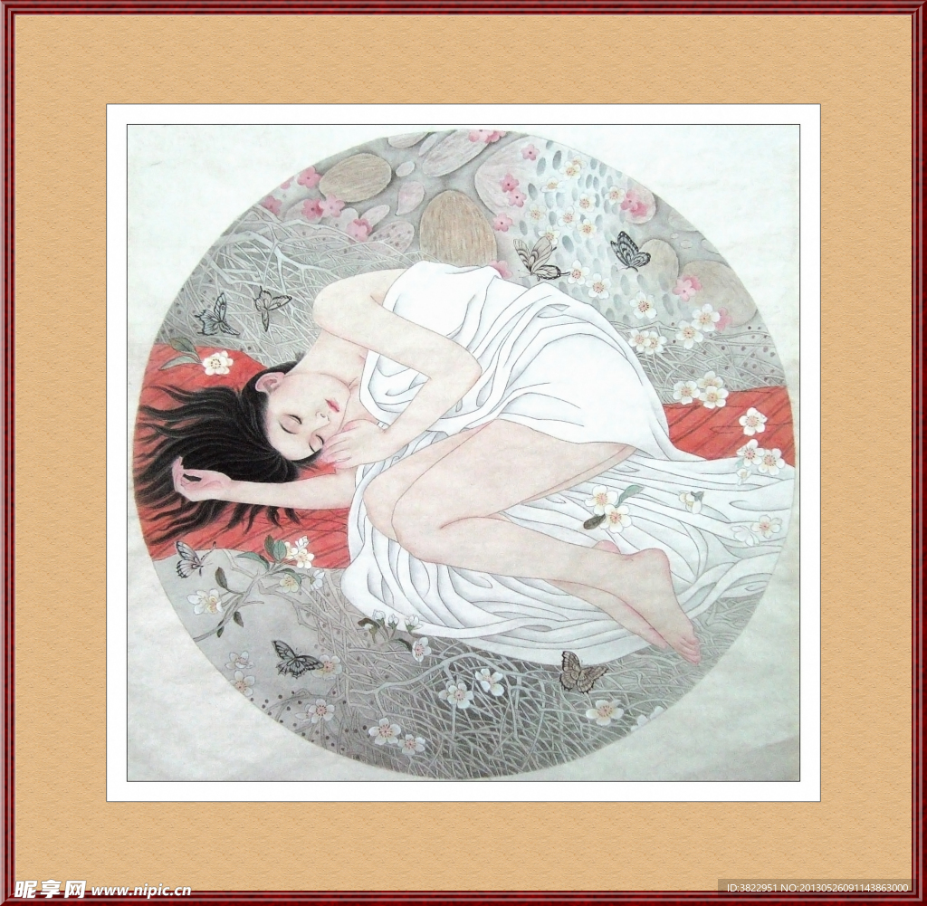 工筆畫美人入睡