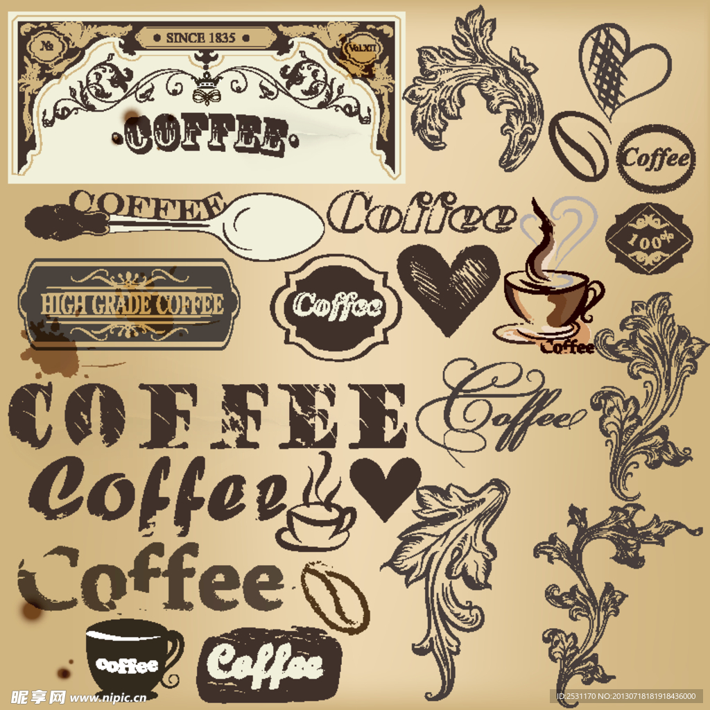 欧式古典花纹咖啡标签