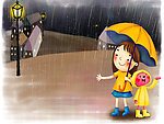 卡通下雨天小女孩