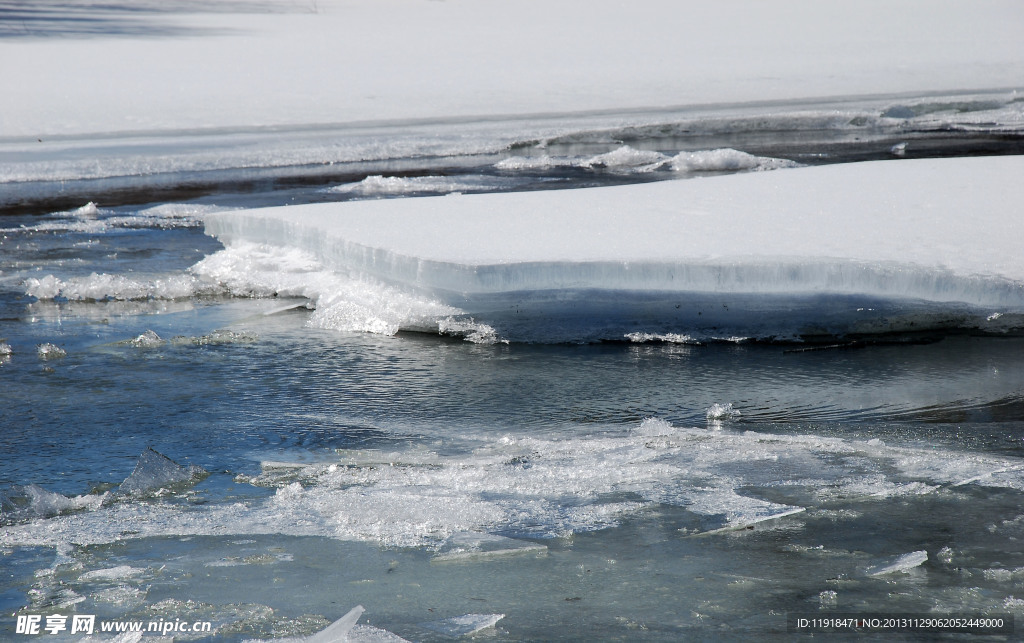 春天小河融化的冰层