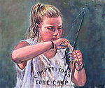 油画 钓鱼的女人